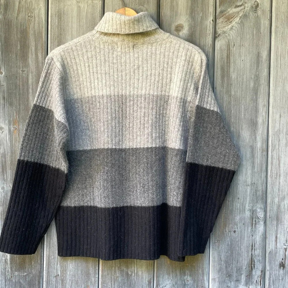 SKYR Lambs Wool Angora Ribbed Striped Sweater Gray Black L Cozy Winter Cowl Neck - Picture 4 of 10